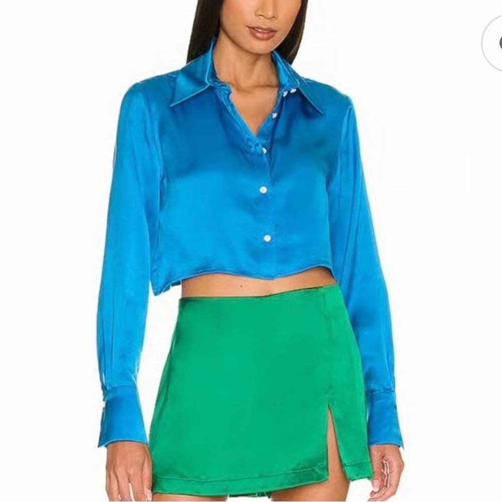Amanda Uprichard Vibrant Blue Satin Button Down Shirt
